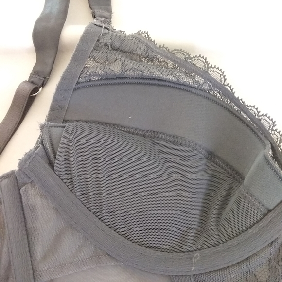 Victoria's Secret Lacy Gray Push Up Rhinestone Corset Bustier 34C Removable Pads - Picture 9 of 10